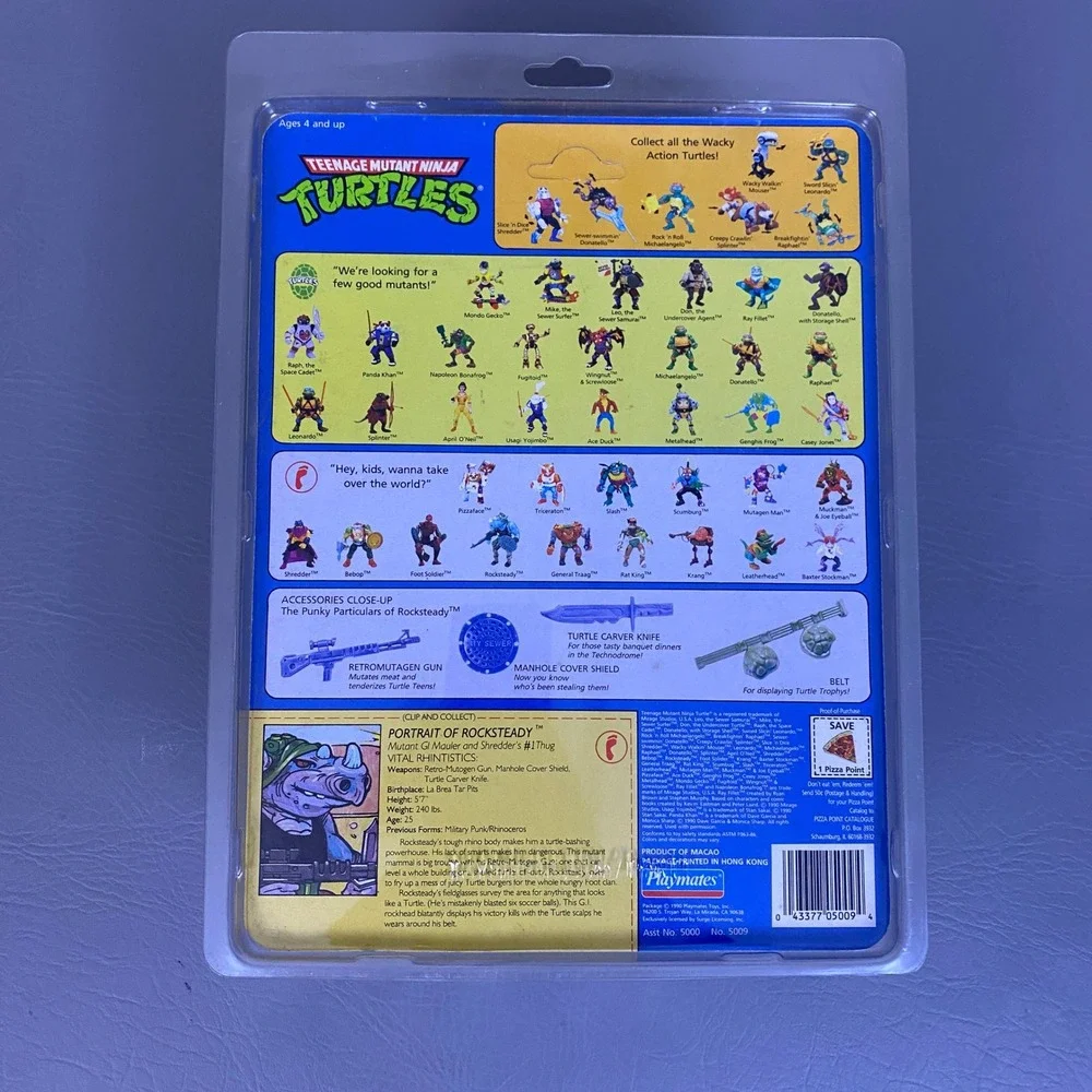 Vintage 1990 TMNT Rocksteady Action Figure Playmates 5009 Unpunched NEW VG